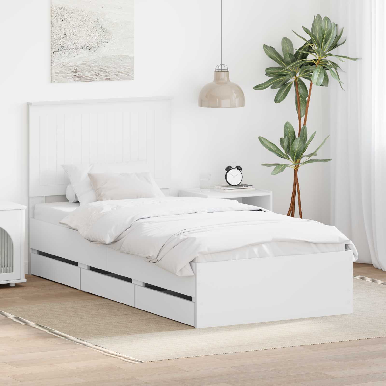 Bedframe met lade met hoofdeinde Wit 90 x 190 cm Ingenieurshout