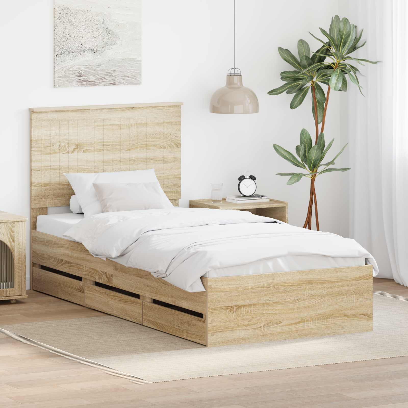 Bedframe met lade Sonoma Eiken 90 x 190 cm Ingenieurshout – afbeelding 1