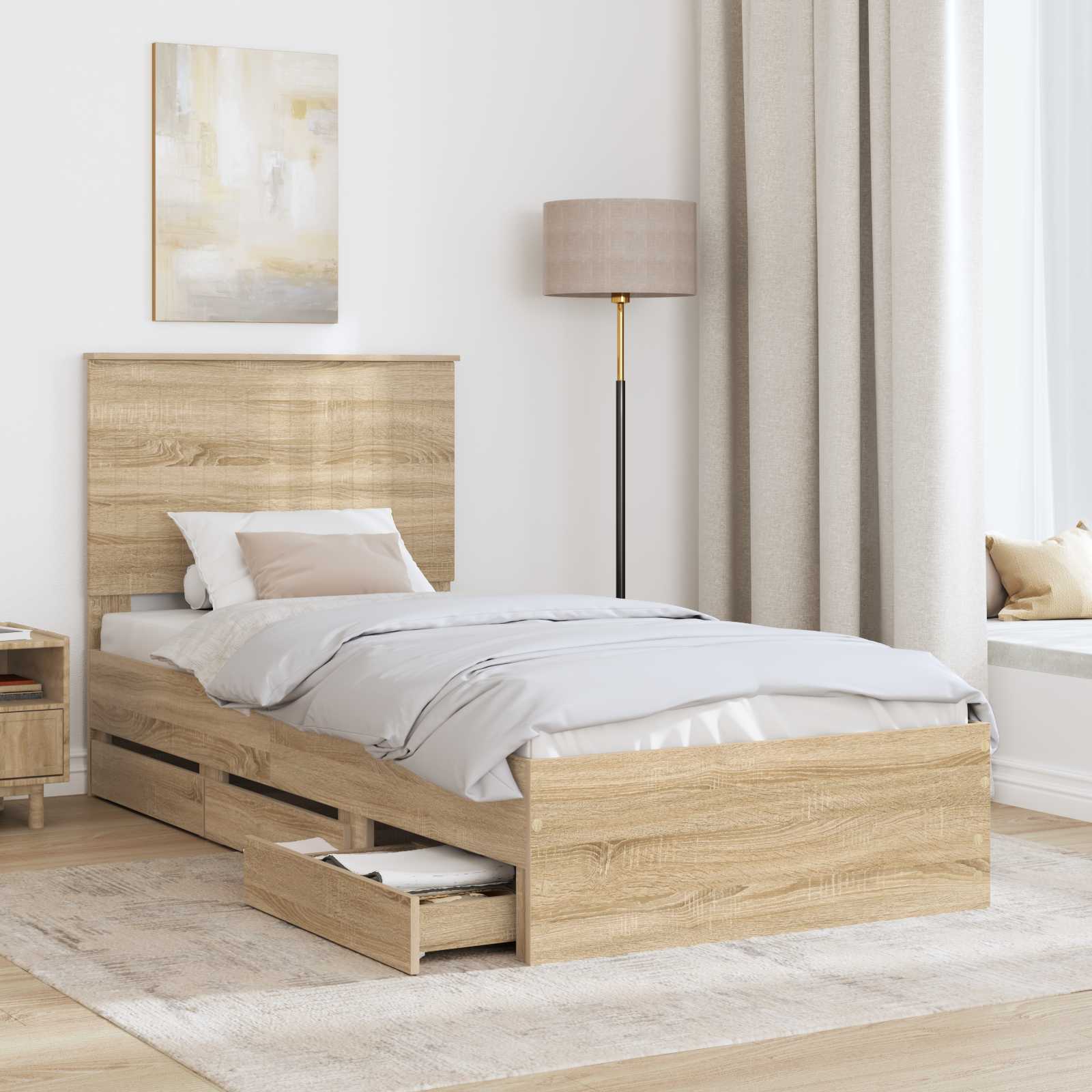 Bedframe met lade Sonoma Eiken 90 x 190 cm Ingenieurshout – afbeelding 3