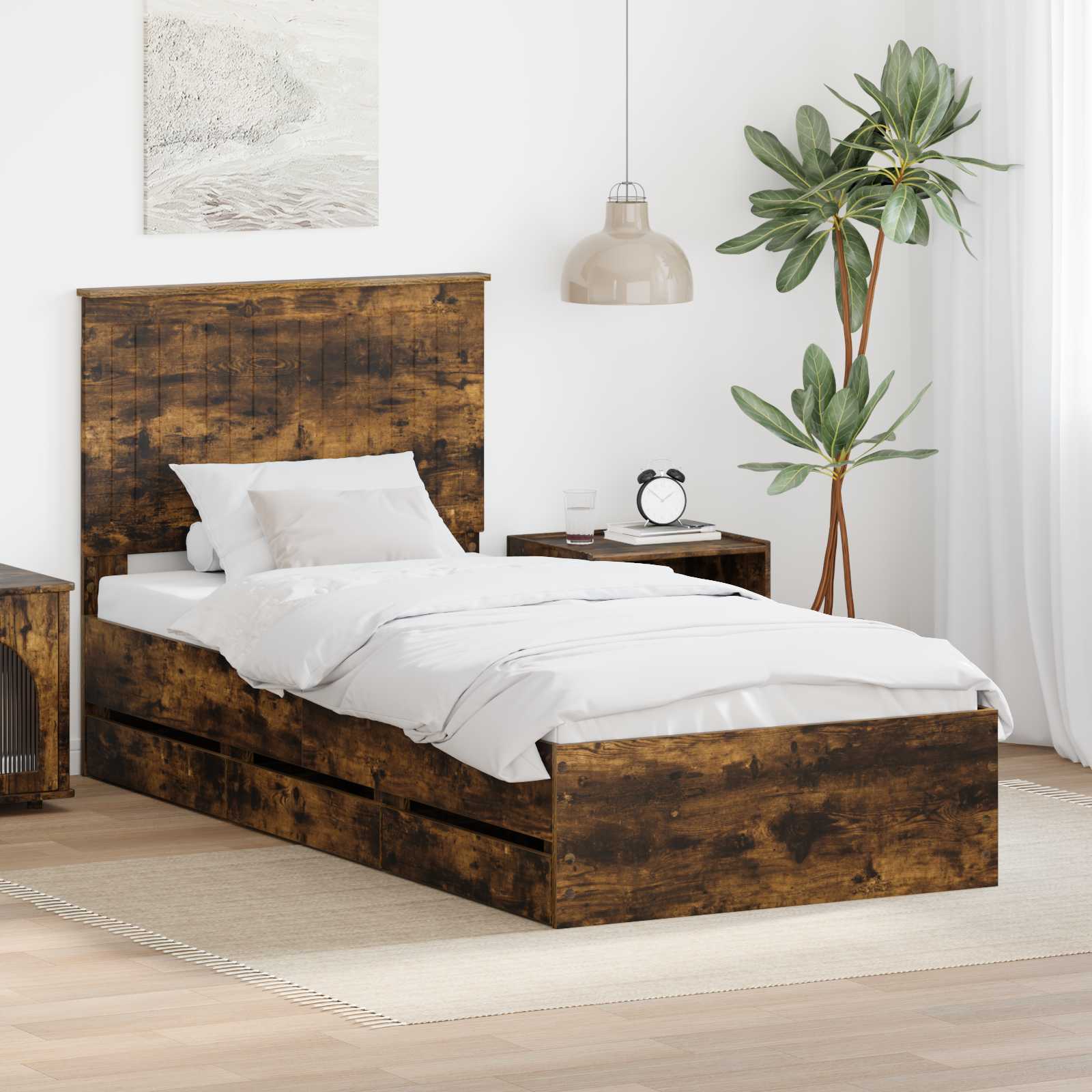 Bedframe met lade Gerookt eiken 90 x 190 cm Ingenieurshout