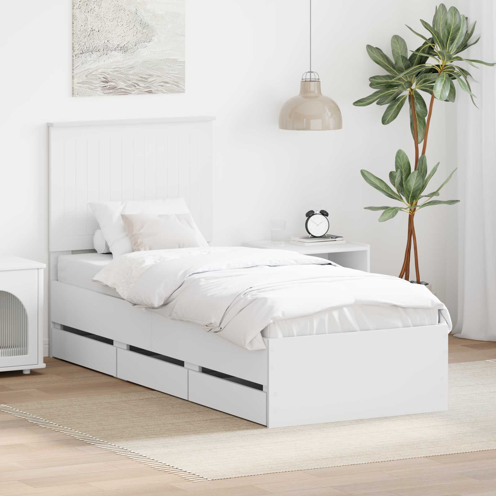 Bedframe met lade met hoofdeinde Wit 75 x 190 cm Ingenieurshout