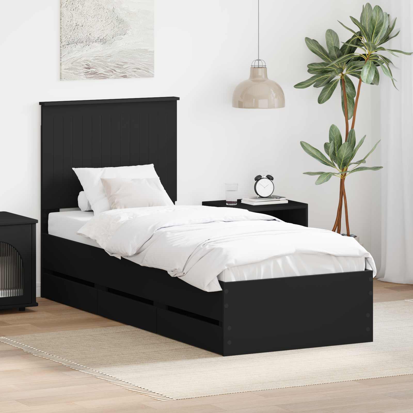 Bedframe met lade met opslag Zwart 75 x 190 cm Ingenieurshout