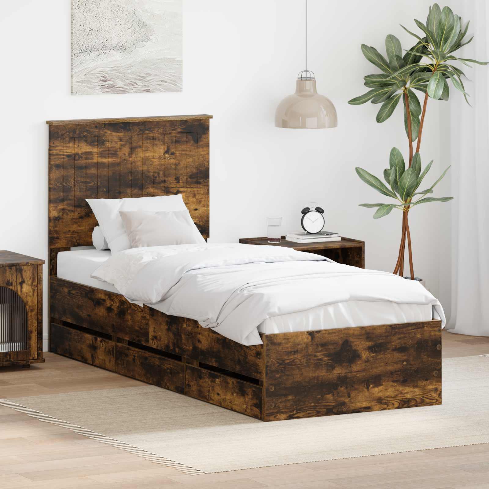 Bedframe met lade Gerookt eiken 75 x 190 cm Ingenieurshout