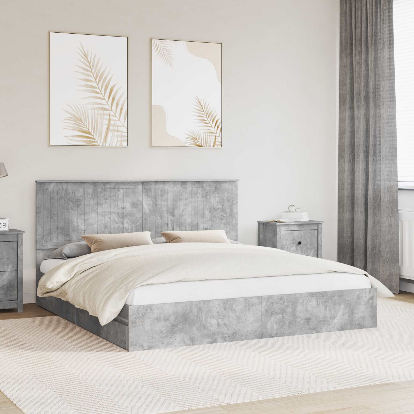 Opslag bed met hoofdeinde Beton Grijs 180 x 200 cm Bewerkt hout – afbeelding 1