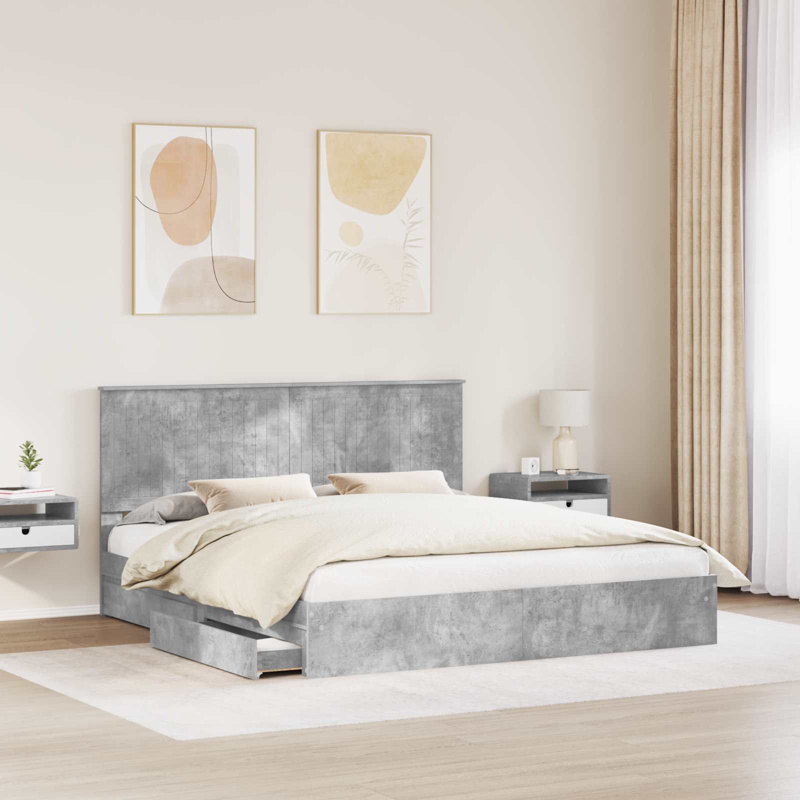 Opslag bed met hoofdeinde Beton Grijs 180 x 200 cm Bewerkt hout – afbeelding 3