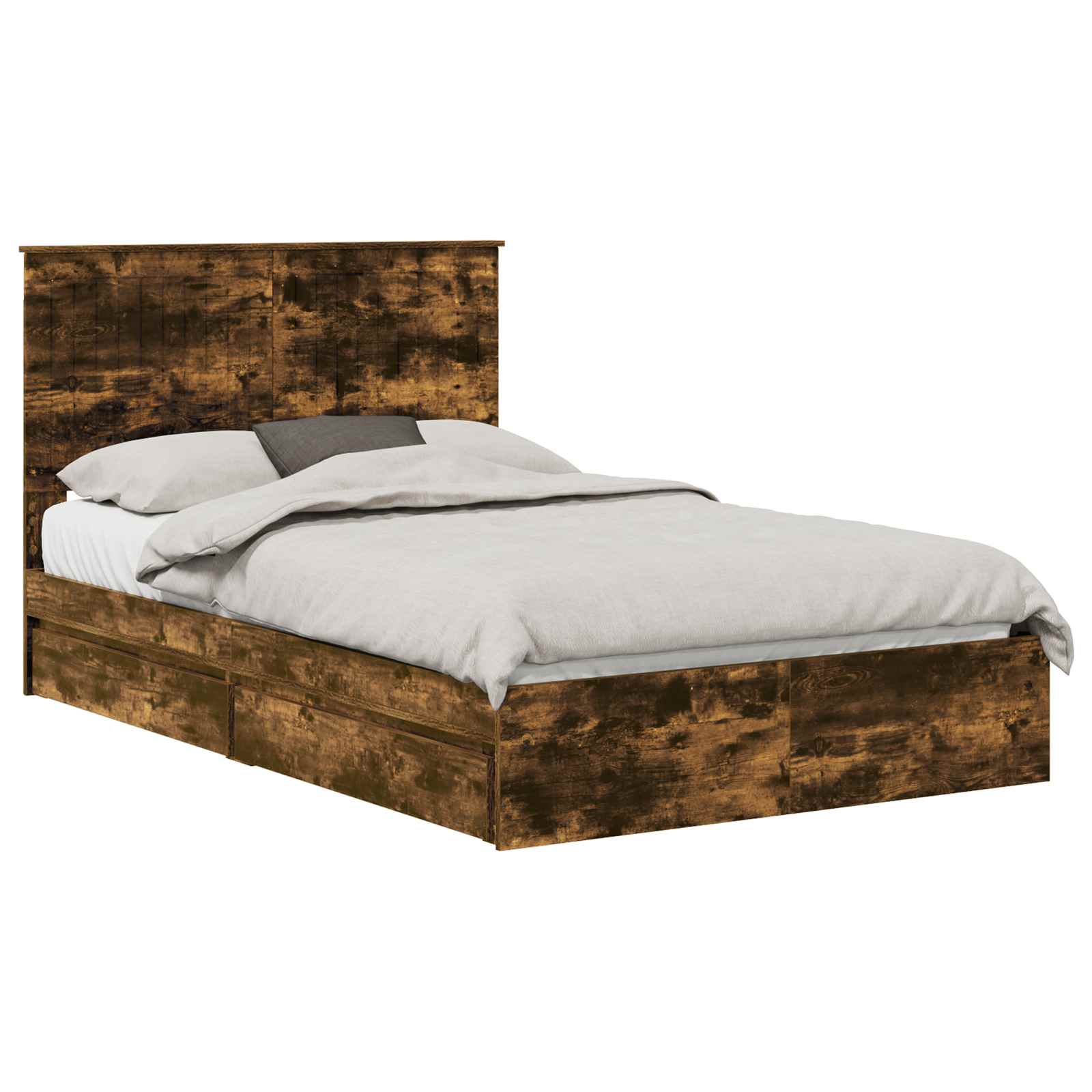 Opslag bed met lade Gerookt eiken 120 x 200 cm Bewerkt hout – afbeelding 2