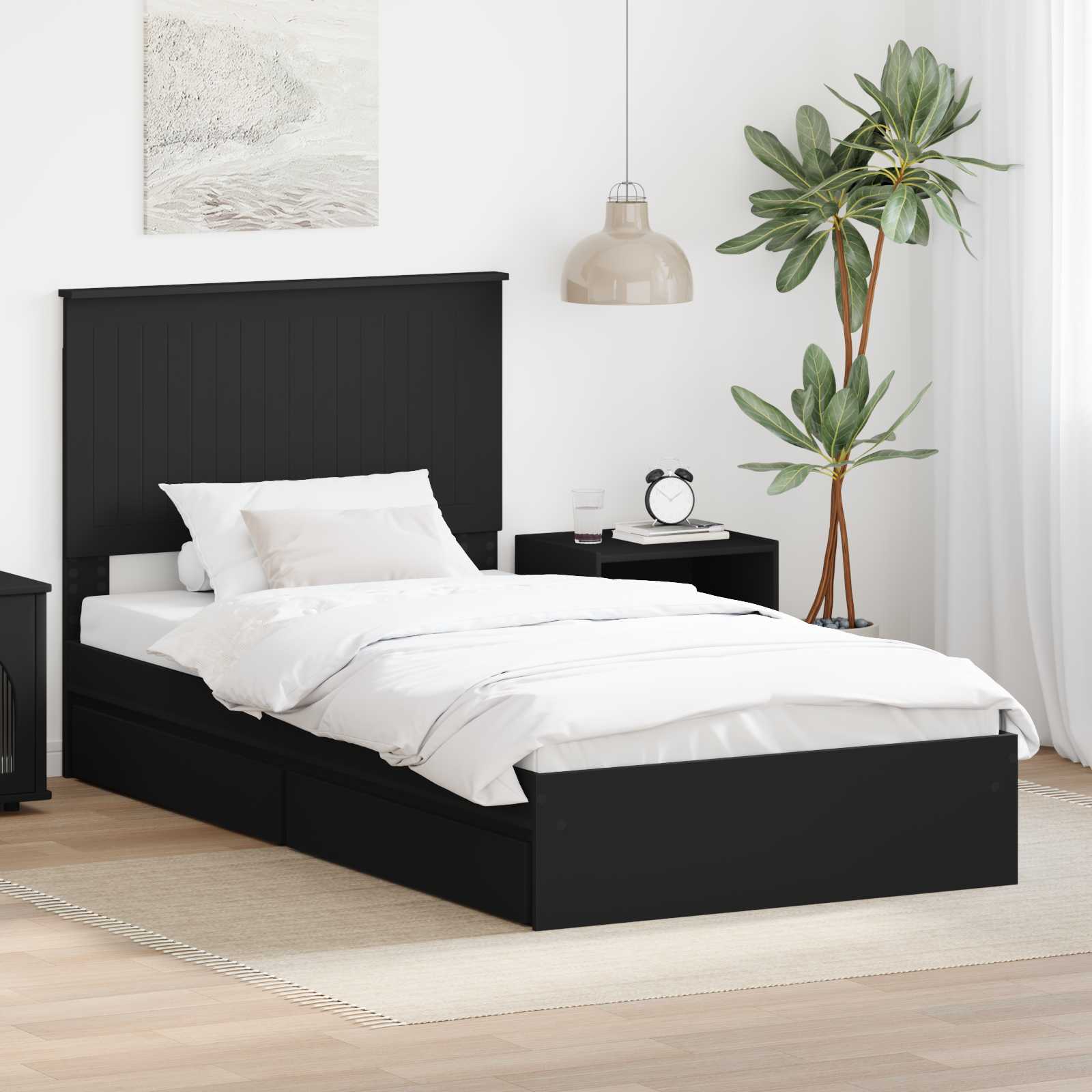 Opslag bed met lade met opslag Zwart 100 x 200 cm Bewerkt hout – afbeelding 1