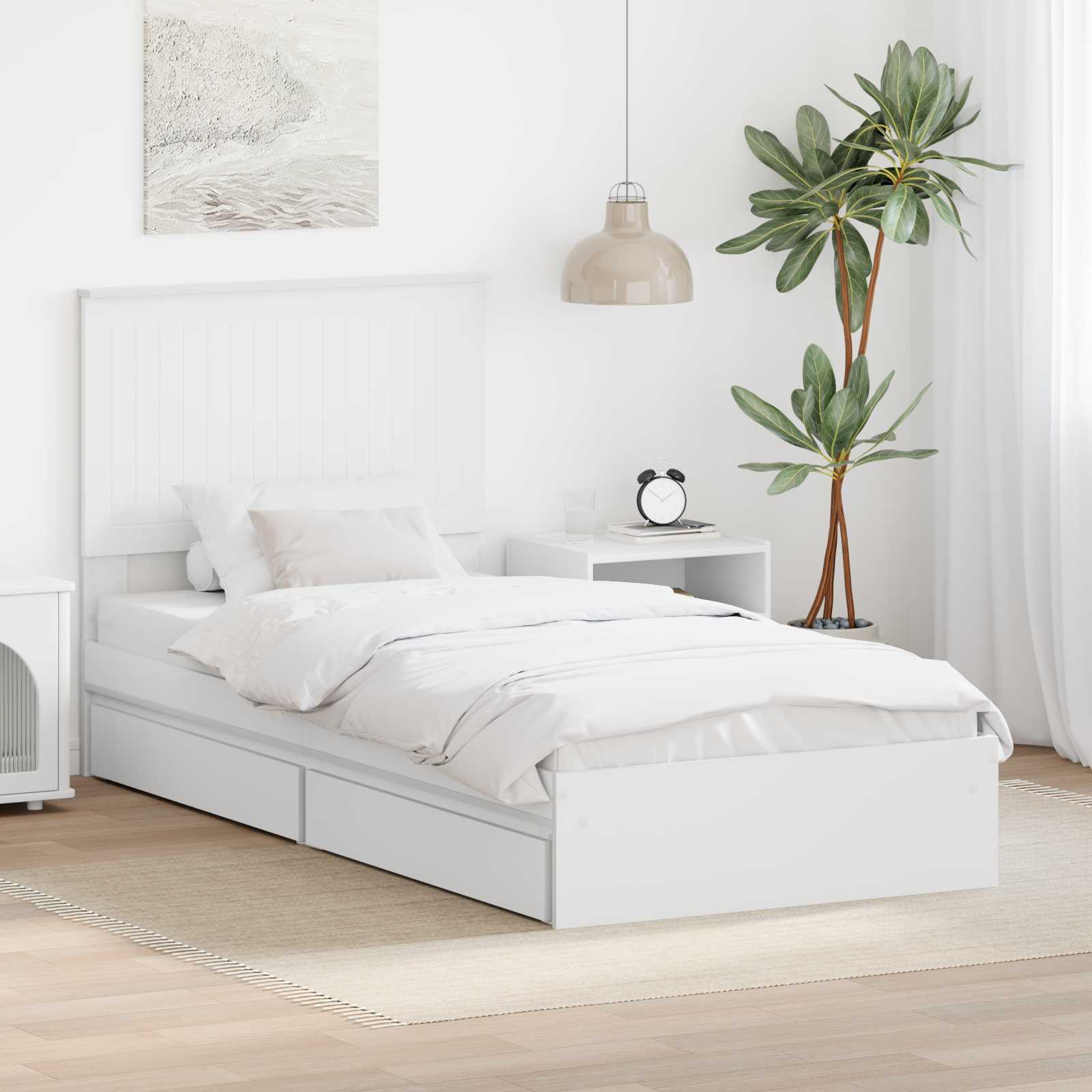 Opslag bed met hoofdeinde met lade Wit 90 x 190 cm Bewerkt hout – afbeelding 1