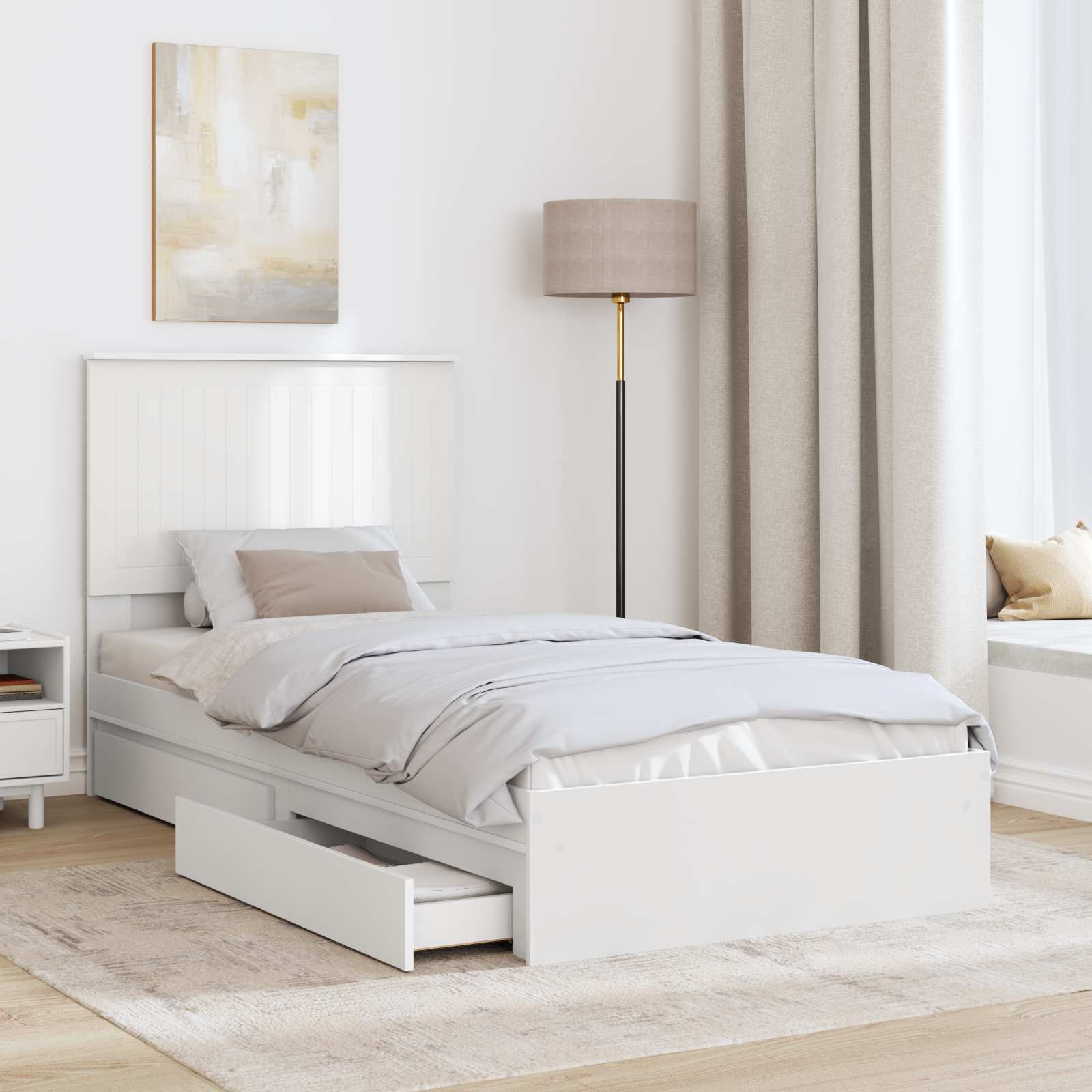 Opslag bed met hoofdeinde met lade Wit 90 x 190 cm Bewerkt hout – afbeelding 3