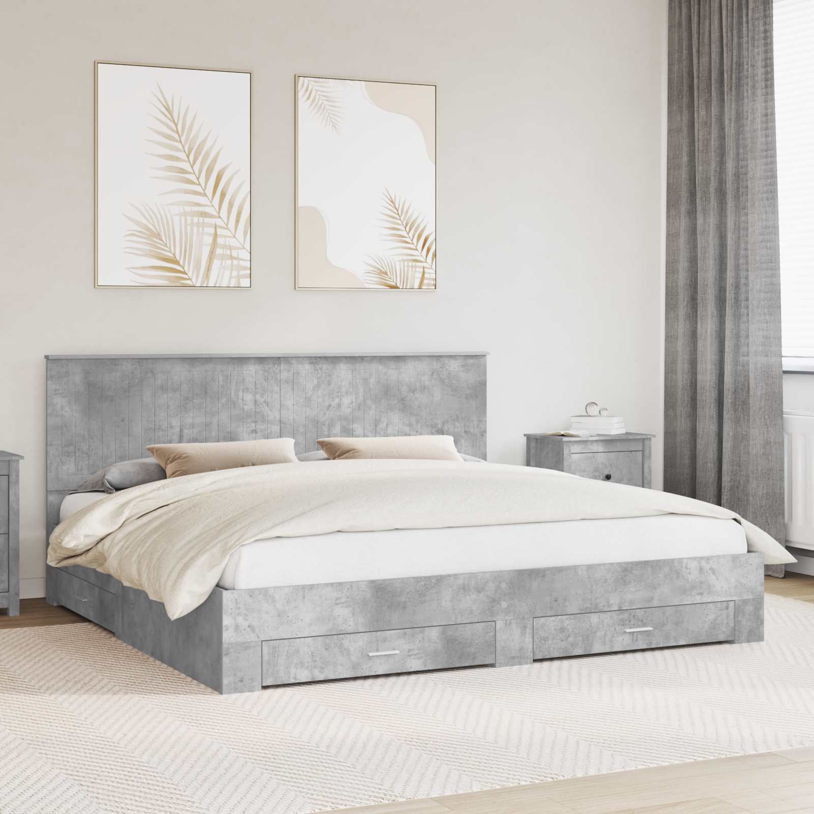 Bedframe met hoofdeinde Beton Grijs 200 x 200 cm Bewerkt hout