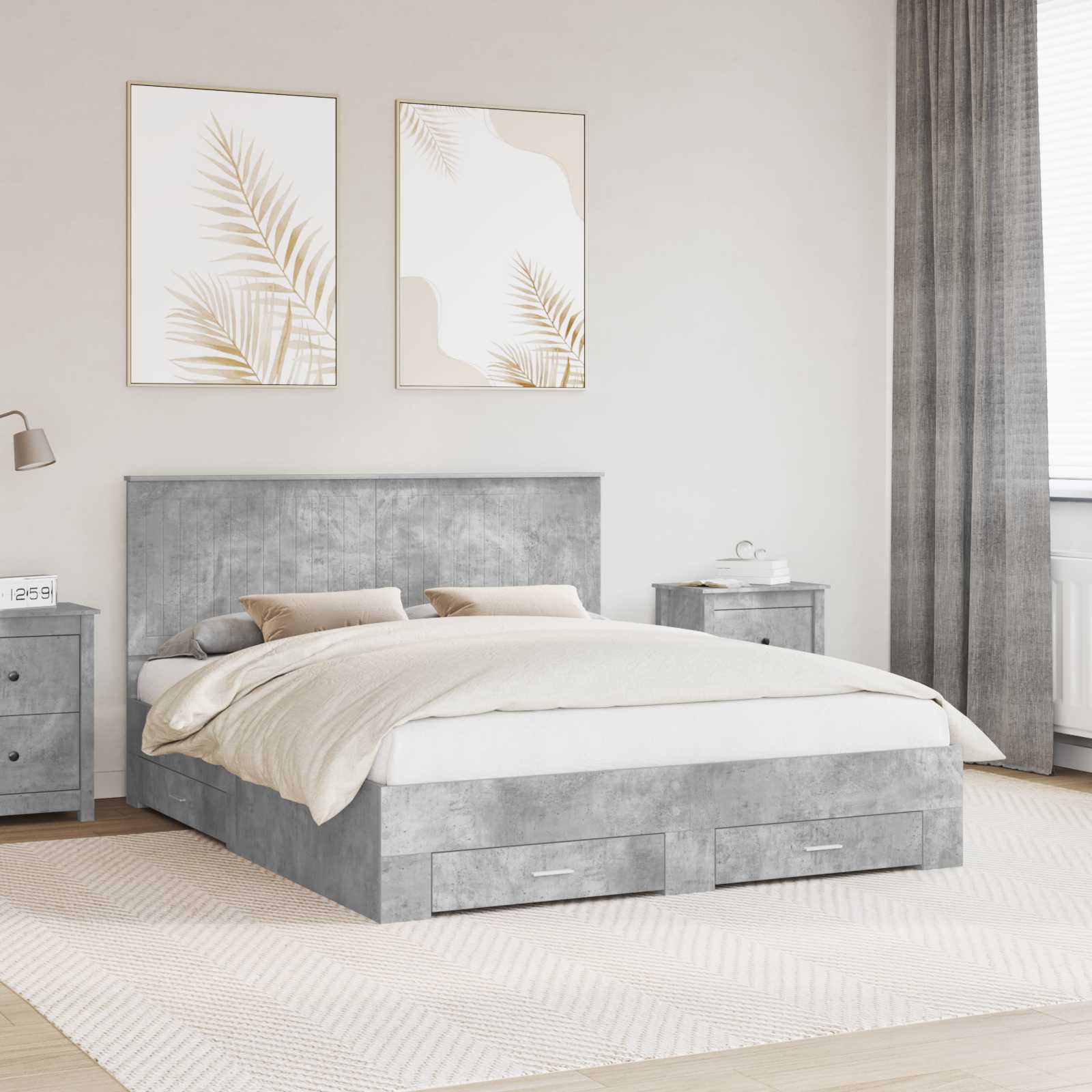 Bedframe met hoofdeinde Beton Grijs 160 x 200 cm Bewerkt hout