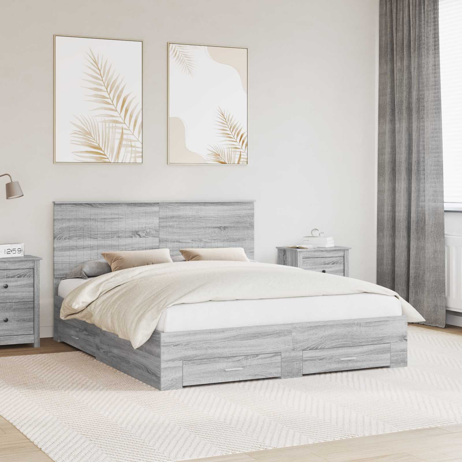 Bedframe met hoofdeinde Grijs Sonoma 160 x 200 cm Bewerkt hout – afbeelding 1