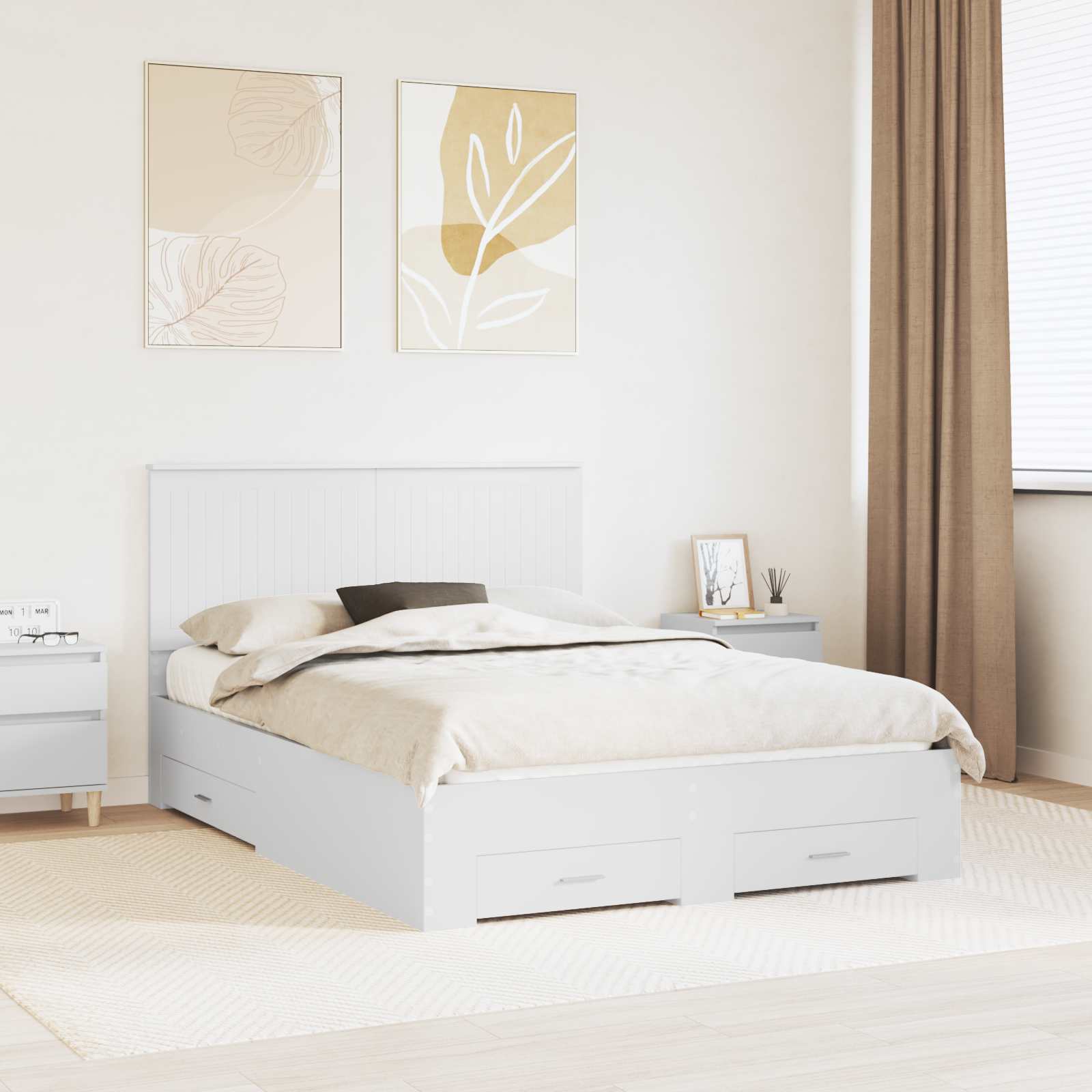 Bedframe met hoofdeinde met lade Wit 140 x 190 cm Bewerkt hout