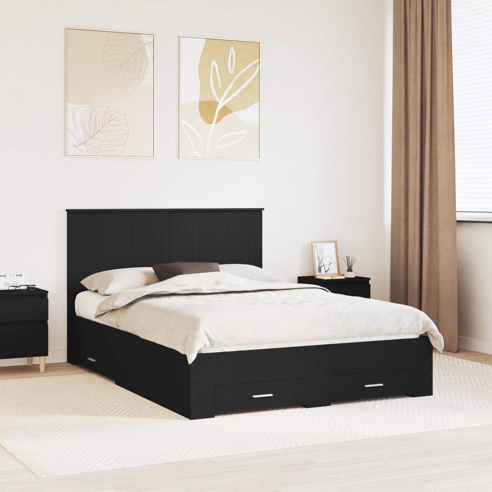 Bedframe met hoofdeinde Zwart 140 x 190 cm Bewerkt hout