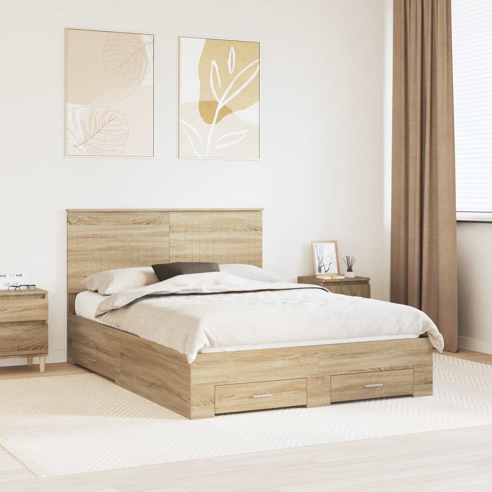 Bedframe met hoofdeinde Sonoma Eiken 140 x 190 cm Bewerkt hout