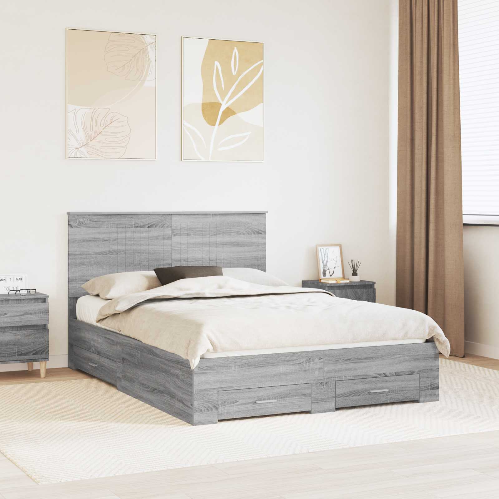 Bedframe met hoofdeinde Grijs Sonoma 140 x 190 cm Bewerkt hout