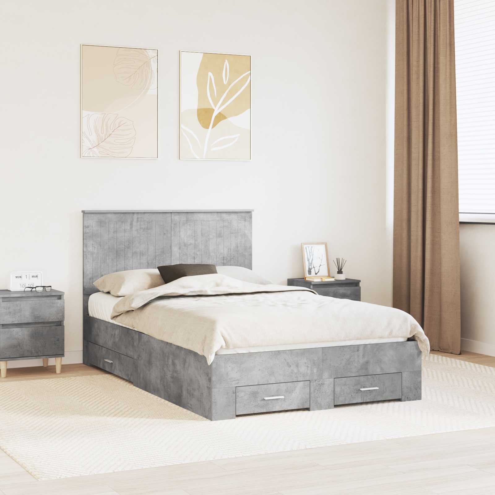 Bedframe met hoofdeinde Beton Grijs 120 x 200 cm Bewerkt hout