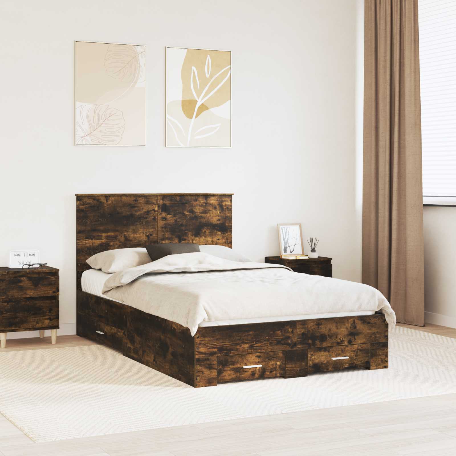Bedframe met hoofdeinde Gerookt eiken 120 x 200 cm Bewerkt hout
