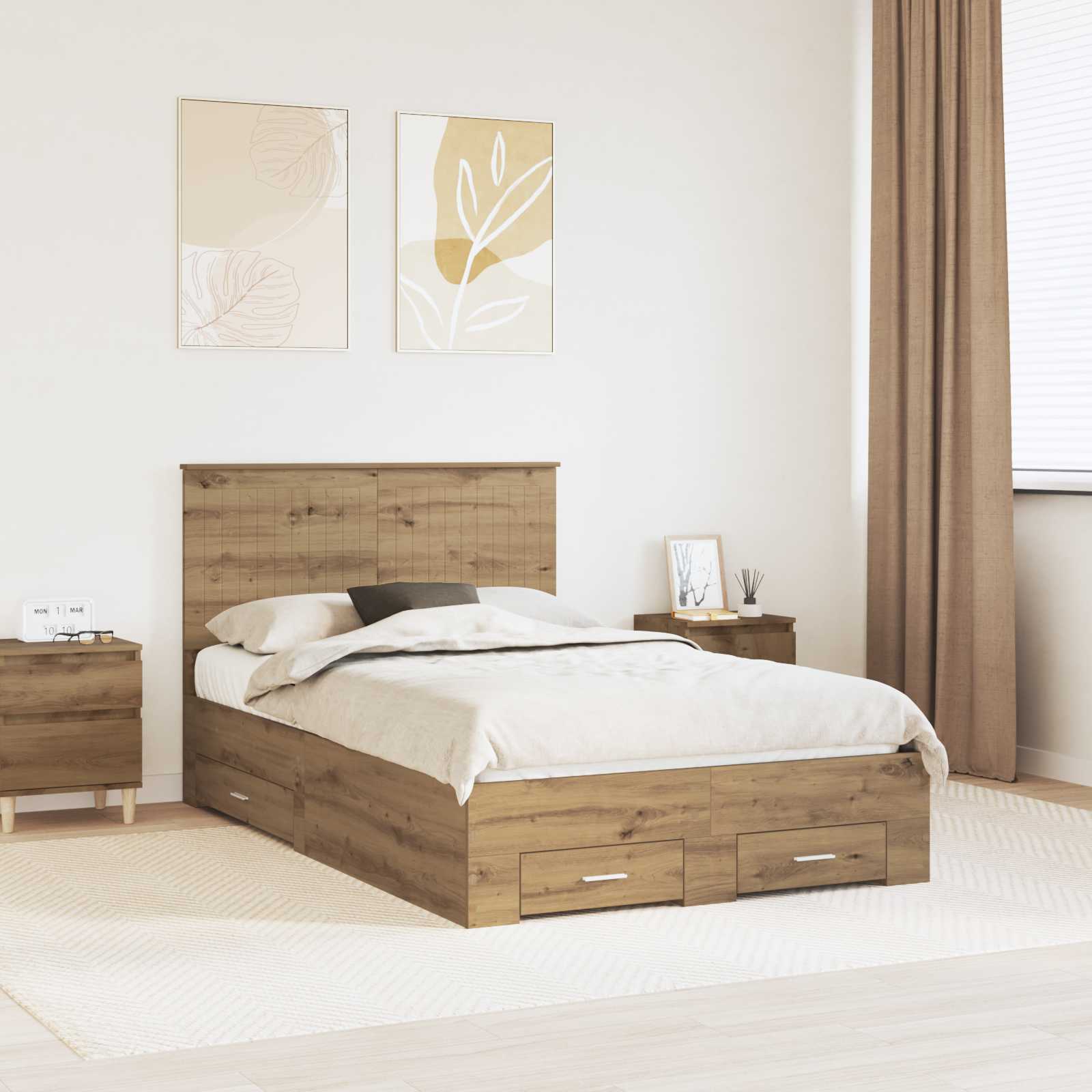 Bedframe met hoofdeinde Artisan Eiken 120 x 200 cm Bewerkt hout – afbeelding 1