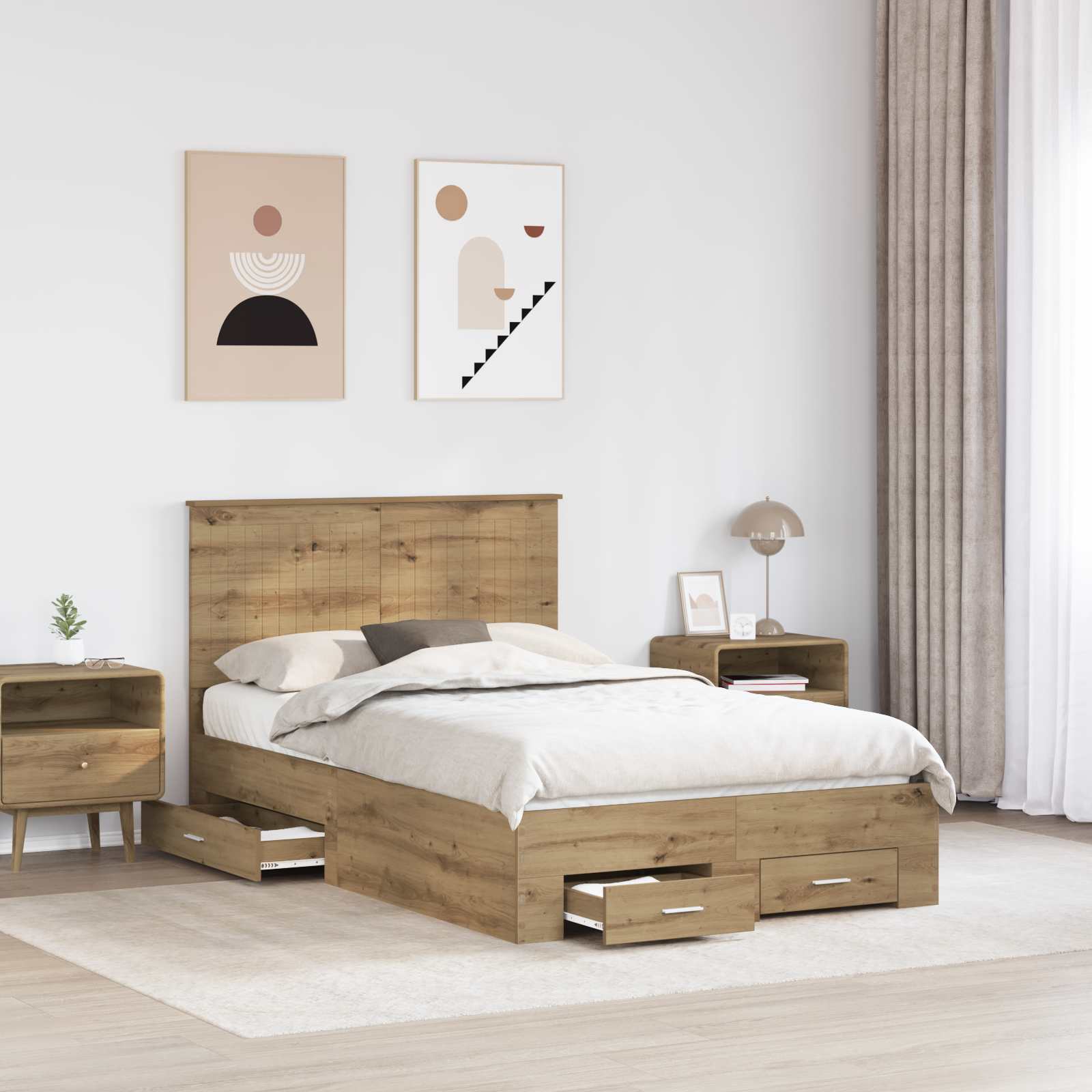 Bedframe met hoofdeinde Artisan Eiken 120 x 200 cm Bewerkt hout – afbeelding 3