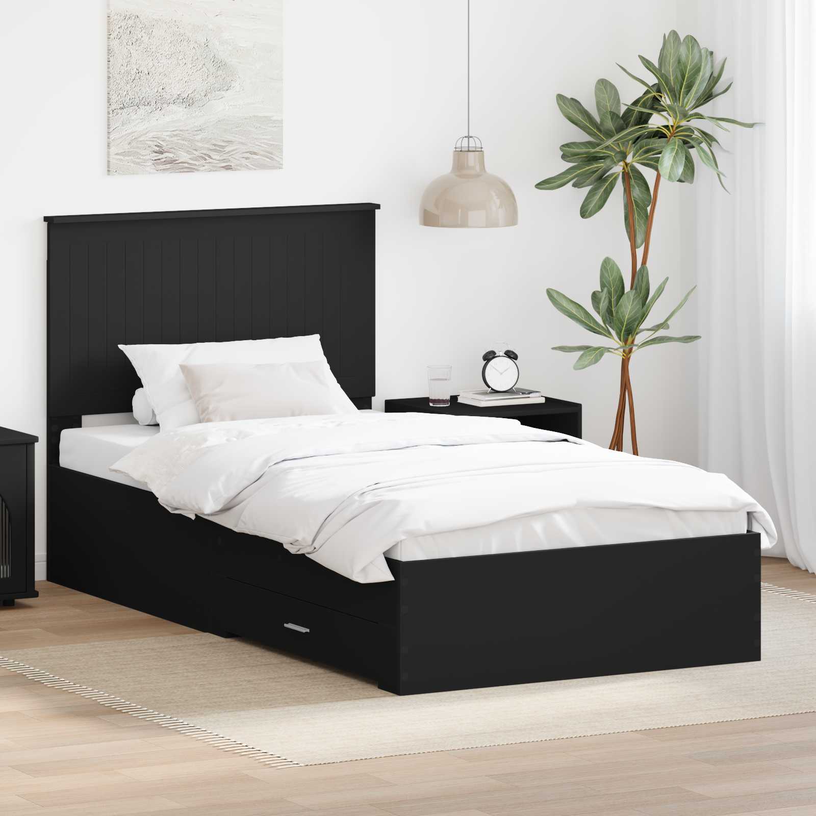Bedframe met lade Zwart en Zilver 90 x 200 cm Bewerkt hout
