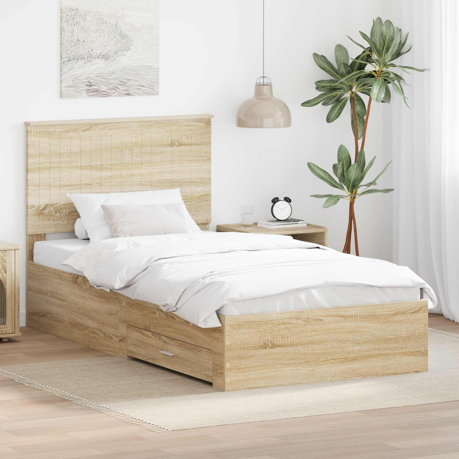 Bedframe met hoofdeinde Sonoma Eiken 100 x 200 cm Bewerkt hout