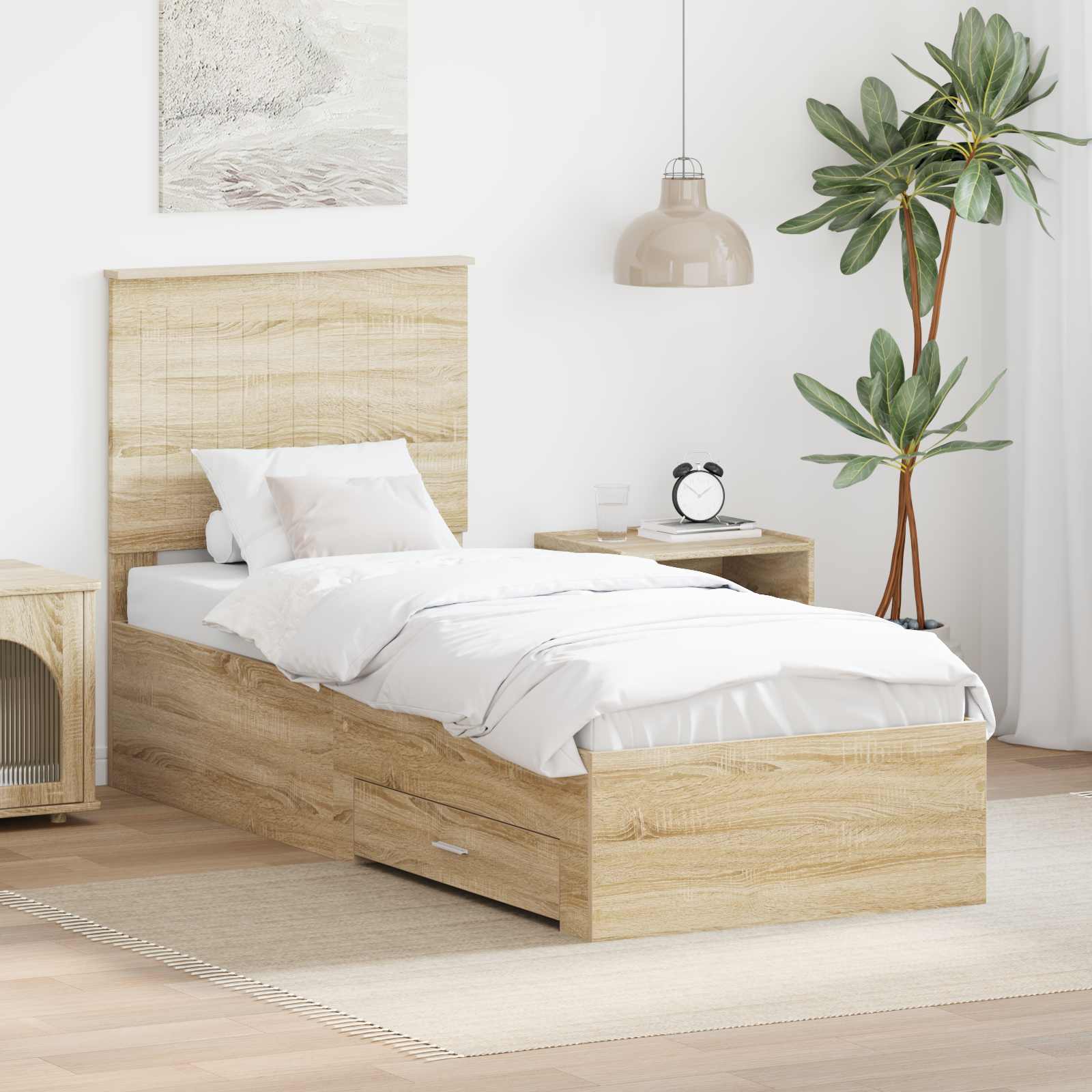 Bedframe Sonoma Eiken en Zilver 70 x 190 cm Bewerkt hout