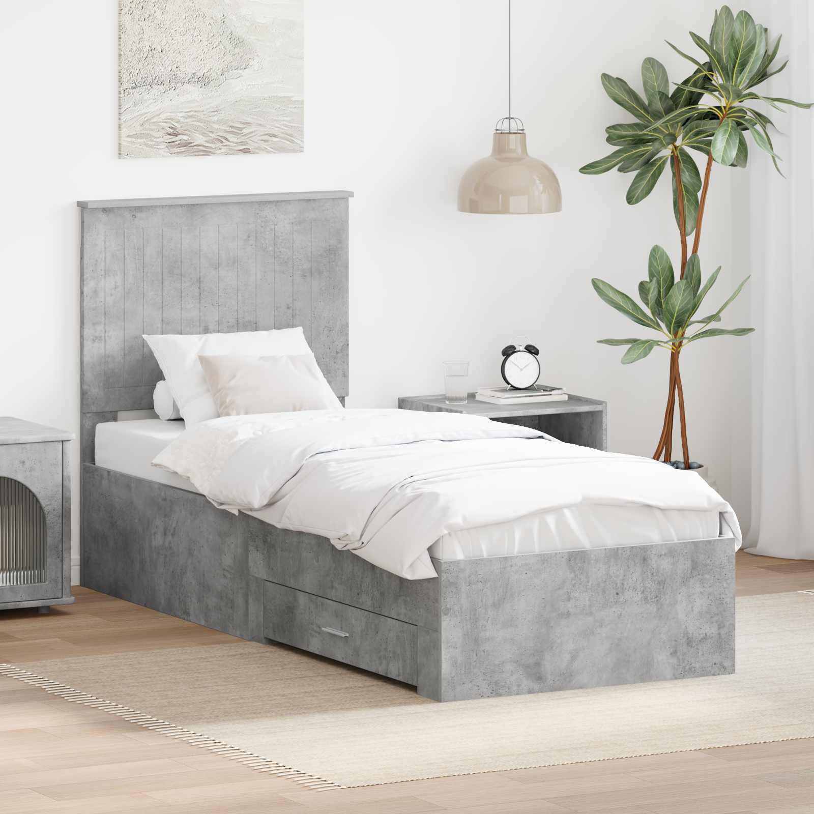 Bedframe Beton Grijs en Zilver 70 x 190 cm Bewerkt hout