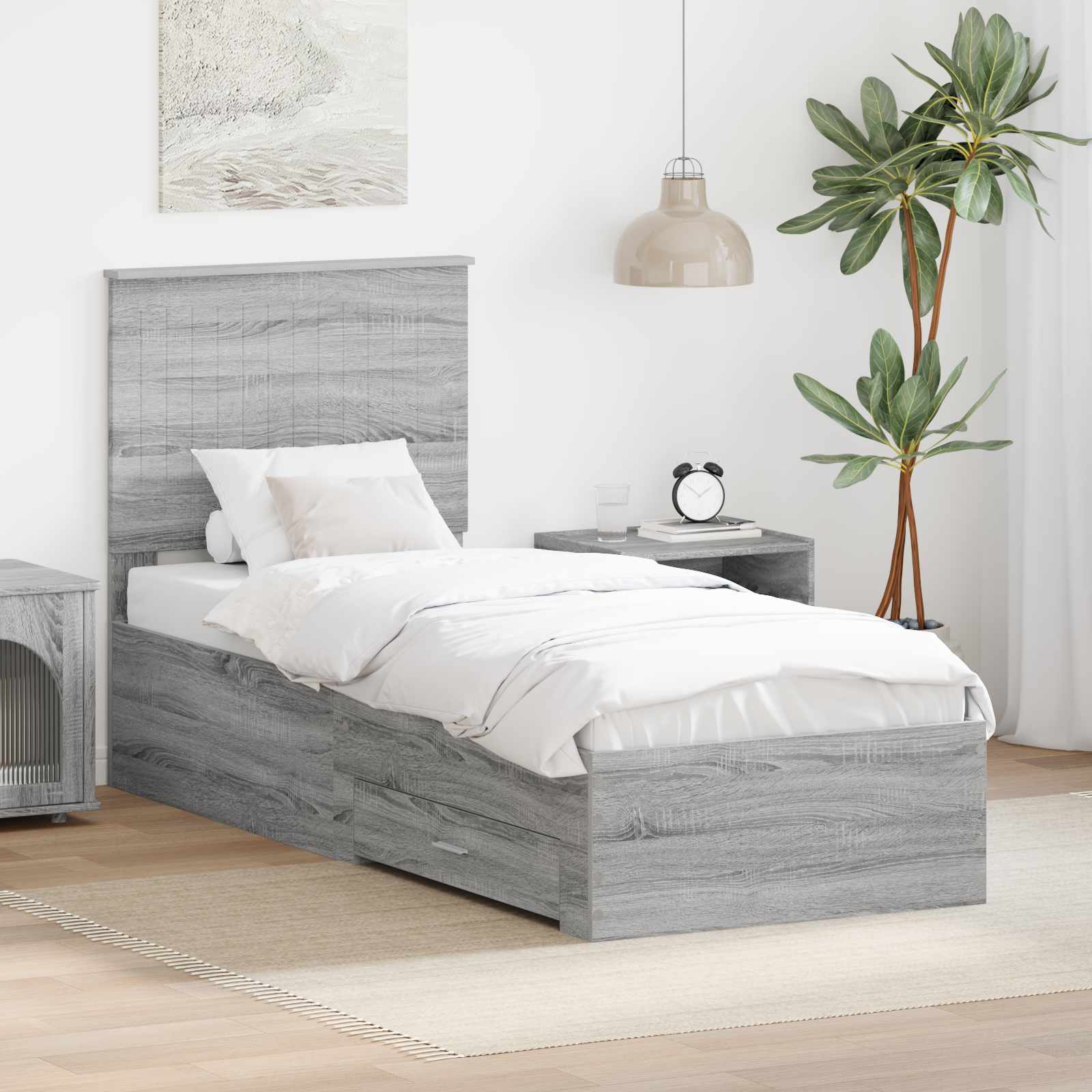 Bedframe Grijs Sonoma en Zilver 70 x 190 cm Bewerkt hout