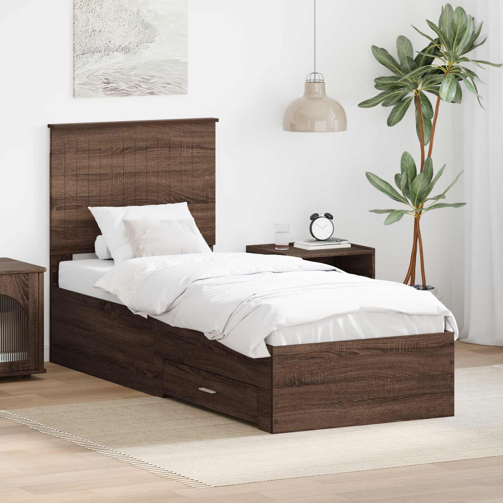 Bedframe Bruin Eiken en Zilver 70 x 190 cm Bewerkt hout