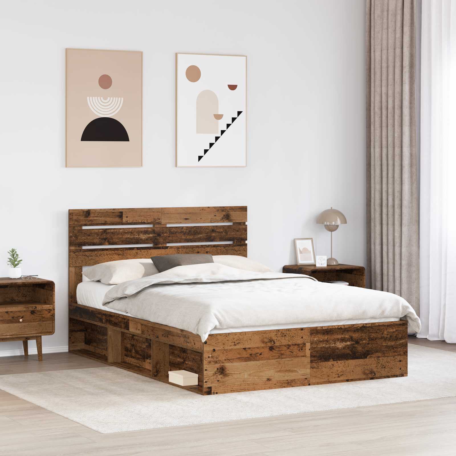 Bedframe met hoofdeinde Oudhout 140 x 200 cm Massief grenenhout – afbeelding 3