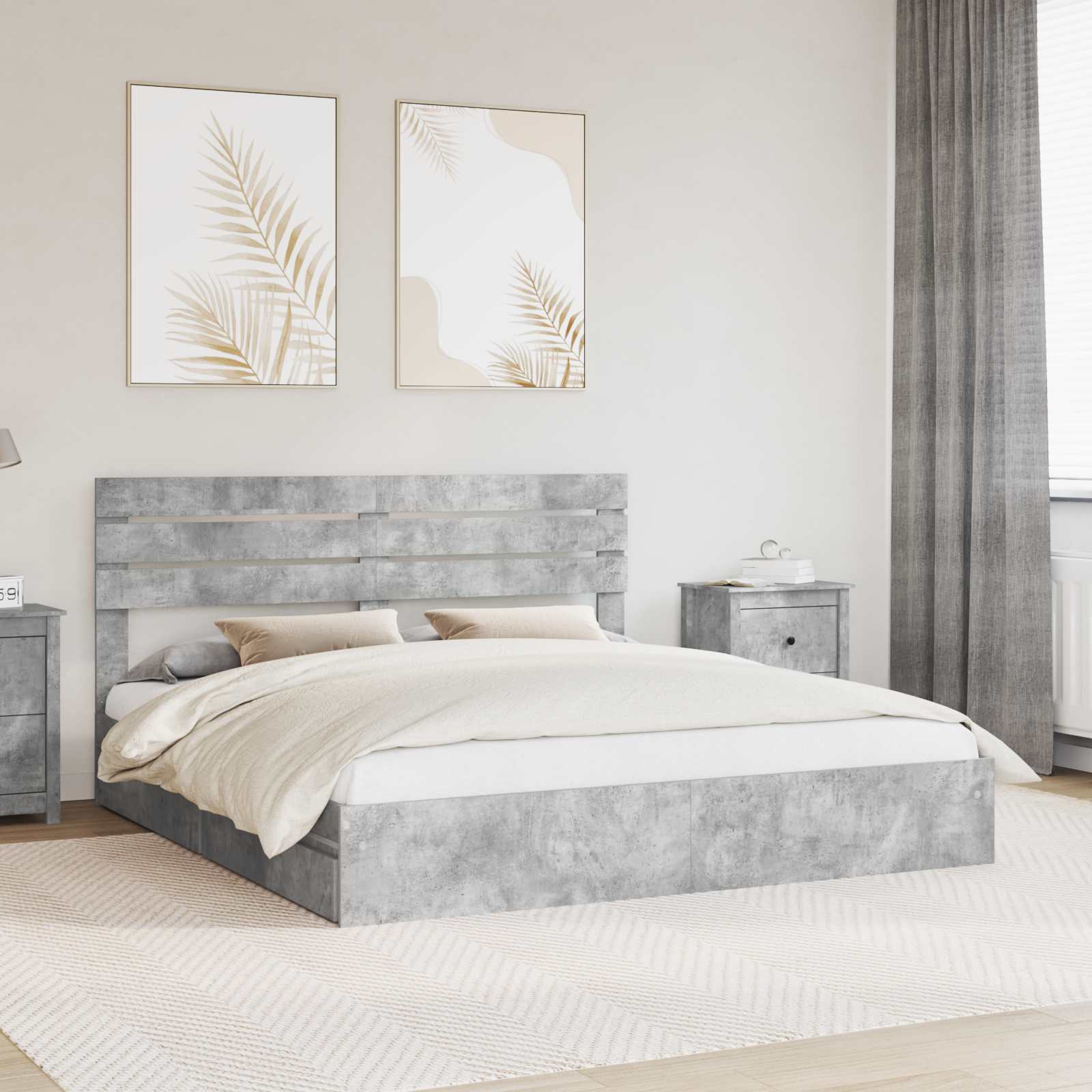 Opslag bed met hoofdeinde Beton Grijs 180 x 200 cm Bewerkt hout