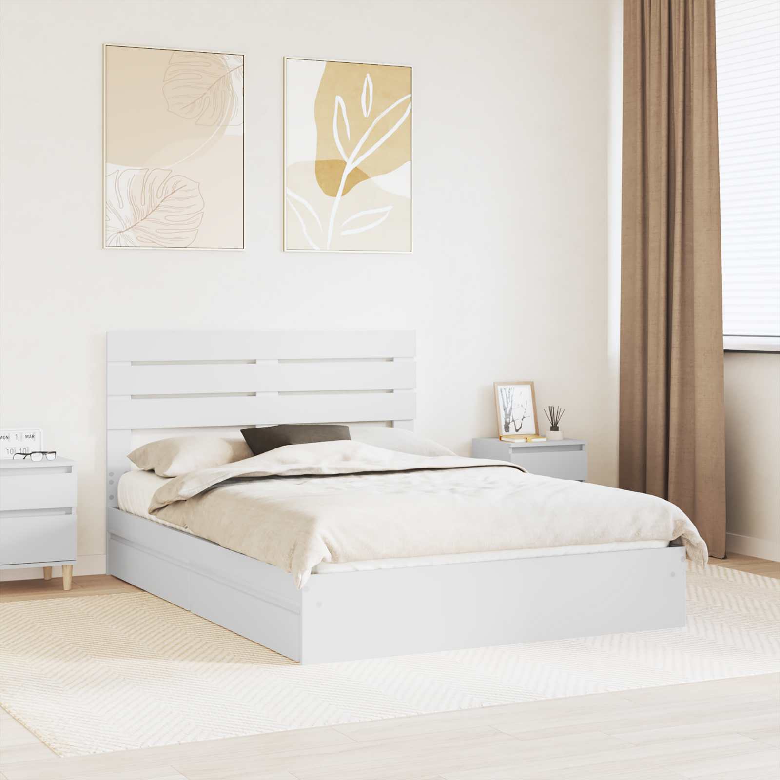 Opslag bed met hoofdeinde Wit 160 x 200 cm Bewerkt hout