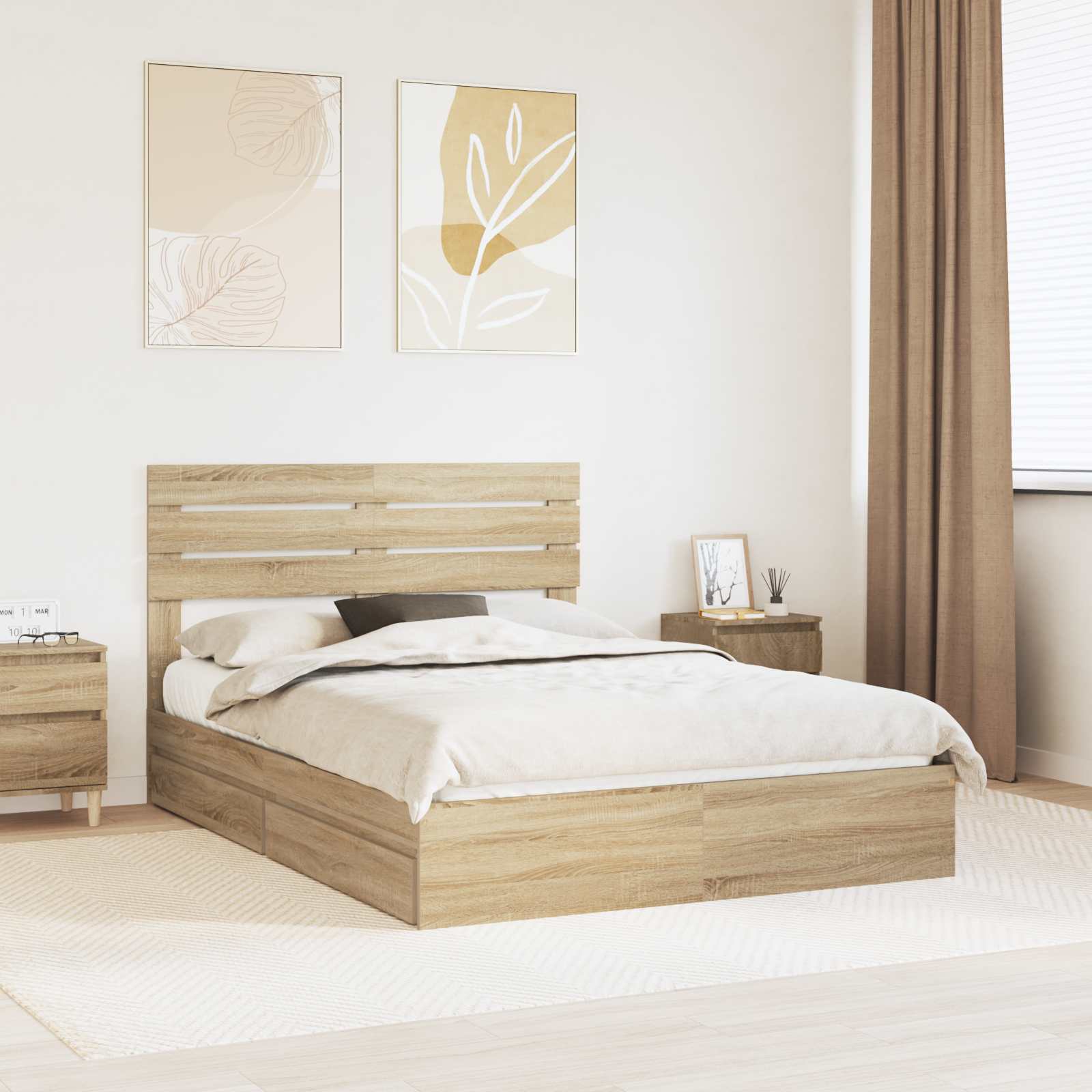 Opslag bed met lade Sonoma Eiken 160 x 200 cm Bewerkt hout