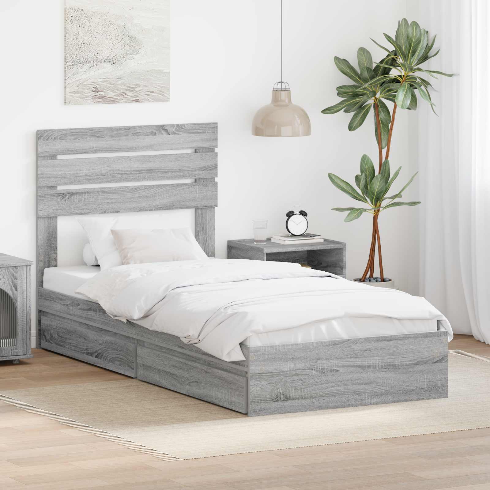 Opslag bed met hoofdeinde Grijs Sonoma 90 x 200 cm Bewerkt hout