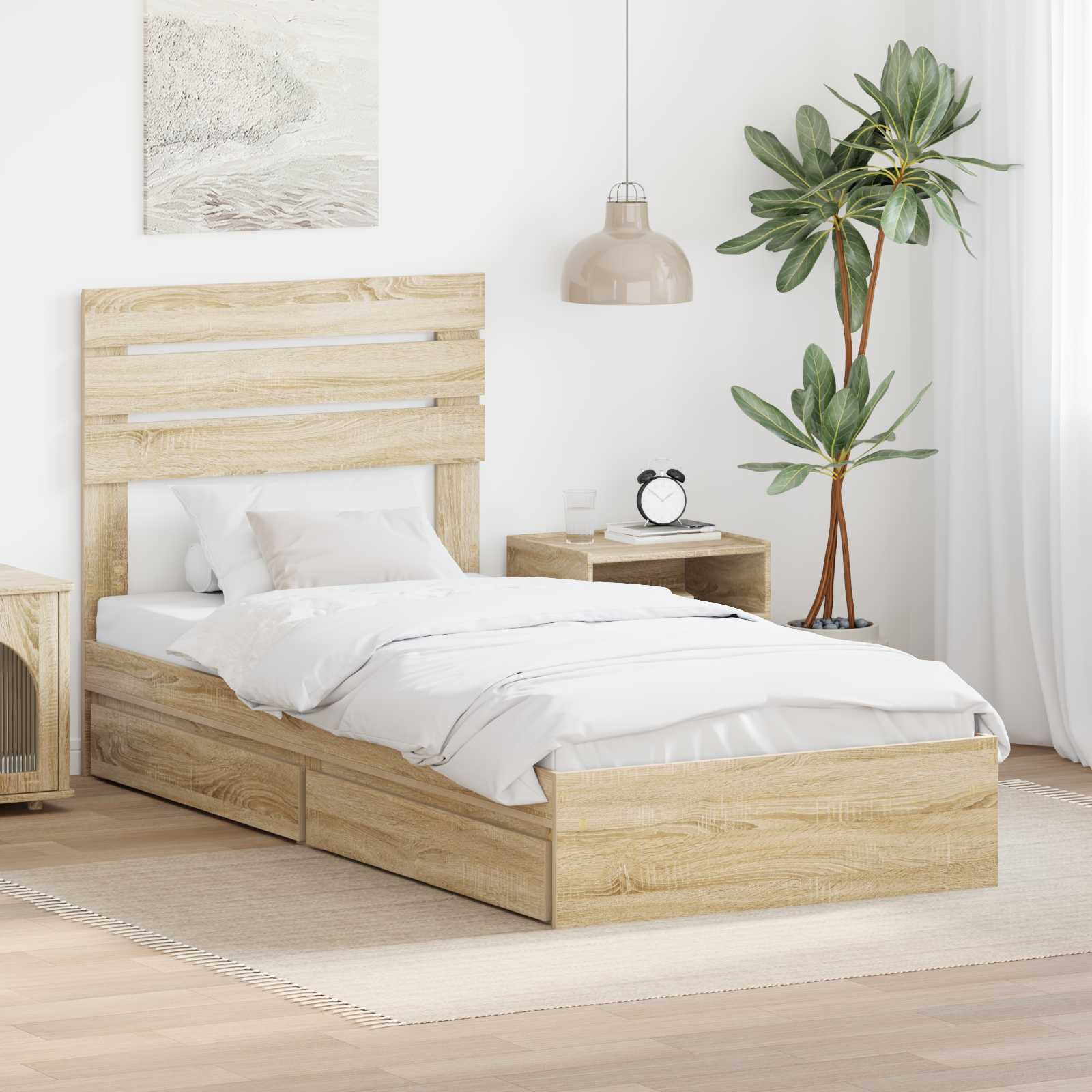 Opslag bed met hoofdeinde Sonoma Eiken 90 x 190 cm Bewerkt hout