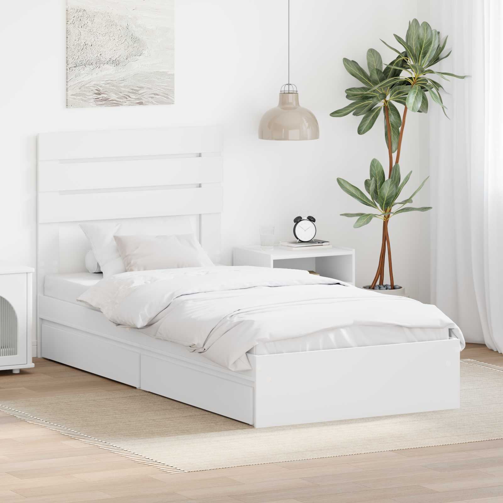 Opslag bed met hoofdeinde met lade Wit 75 x 190 cm Bewerkt hout