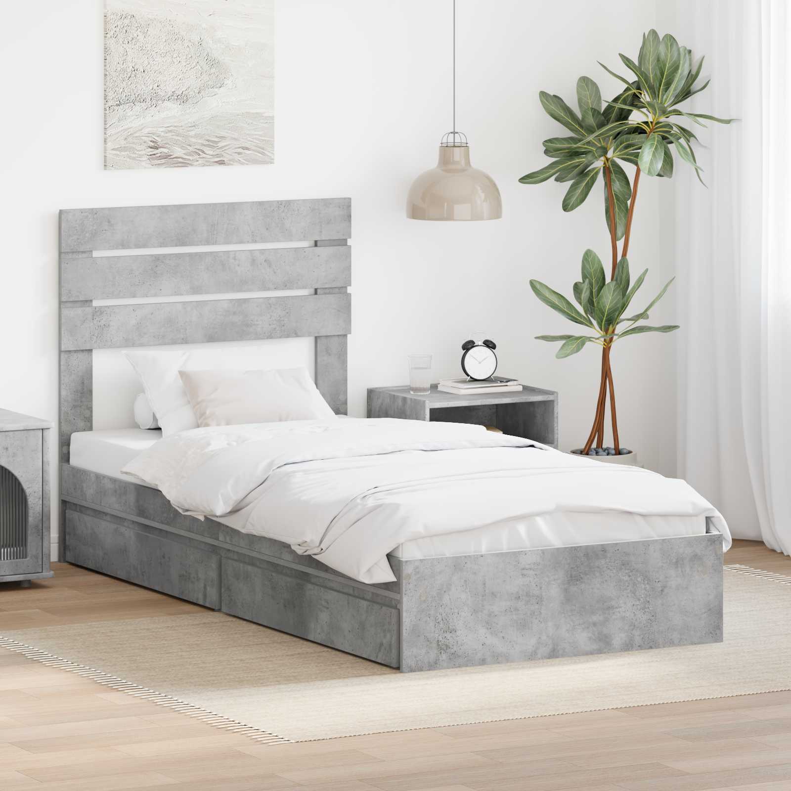 Opslag bed met hoofdeinde Beton Grijs 70 x 190 cm Bewerkt hout