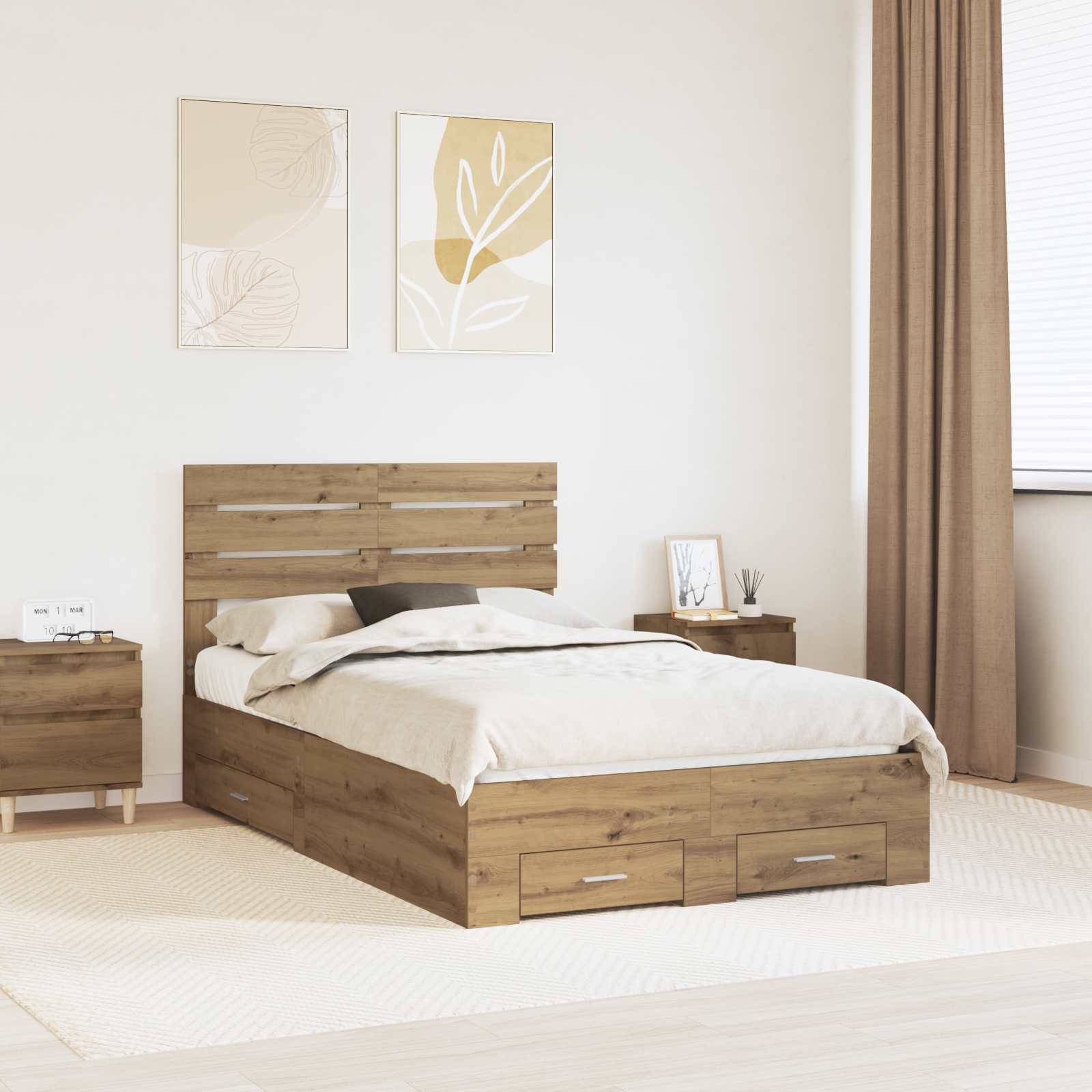 Bedframe met lade met hoofdeinde met opslag Bewerkt hout – afbeelding 1
