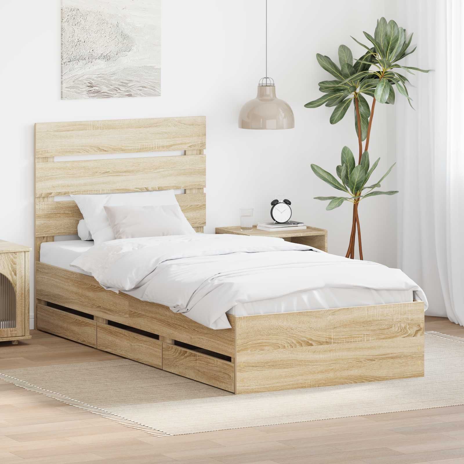 Bedframe met lade Sonoma Eiken 90 x 190 cm Ingenieurshout – afbeelding 1