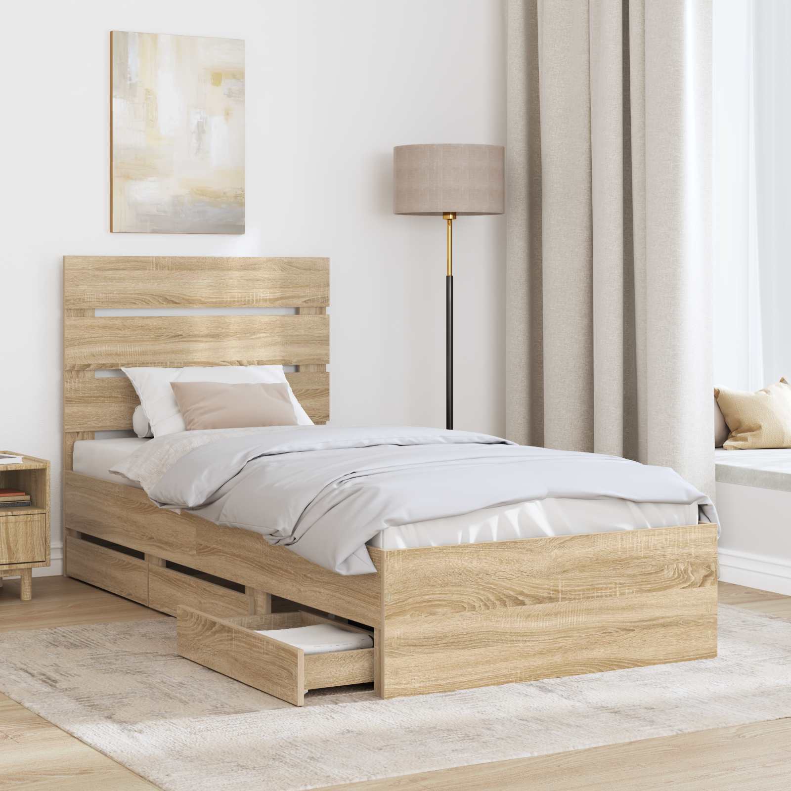 Bedframe met lade Sonoma Eiken 90 x 190 cm Ingenieurshout – afbeelding 3