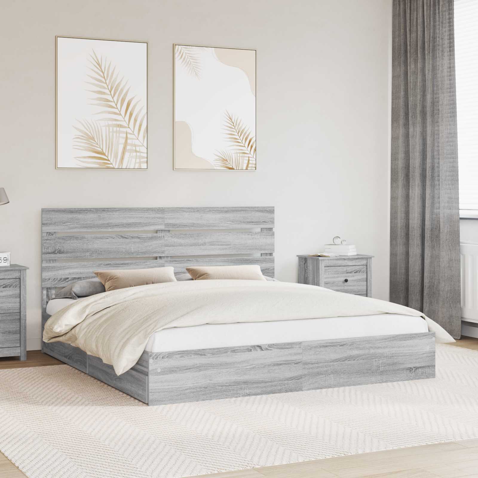 Opslag bed met lade Grijs Sonoma 200 x 200 cm Bewerkt hout
