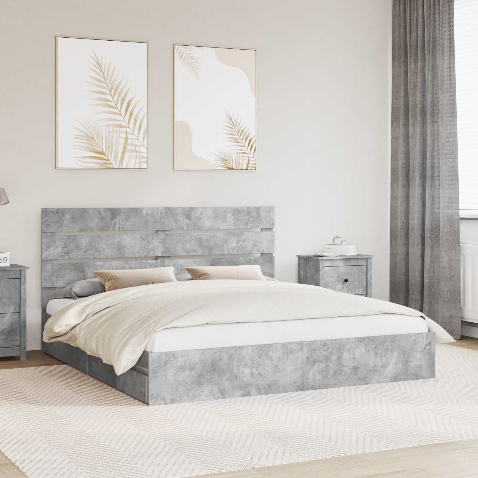 Opslag bed met hoofdeinde Beton Grijs 180 x 200 cm Bewerkt hout – afbeelding 1