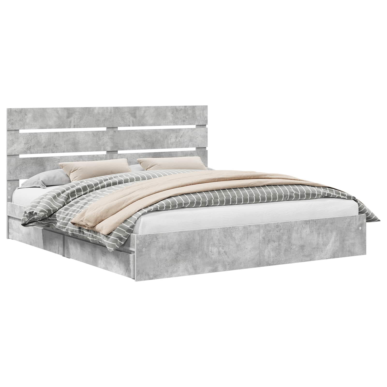 Opslag bed met hoofdeinde Beton Grijs 180 x 200 cm Bewerkt hout – afbeelding 2