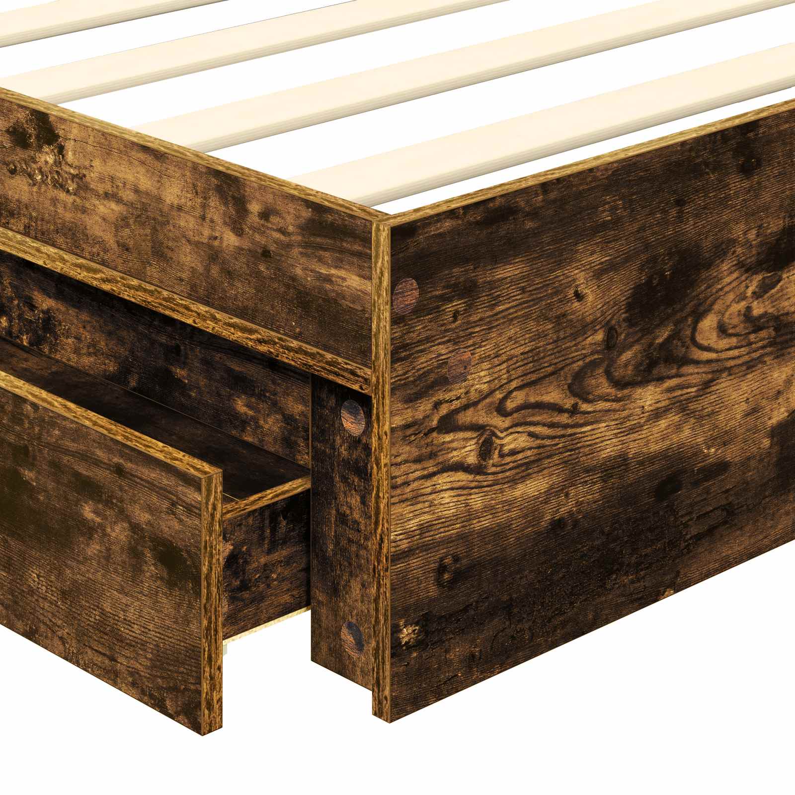 Opslag bed met lade Gerookt eiken 120 x 200 cm Bewerkt hout – afbeelding 11