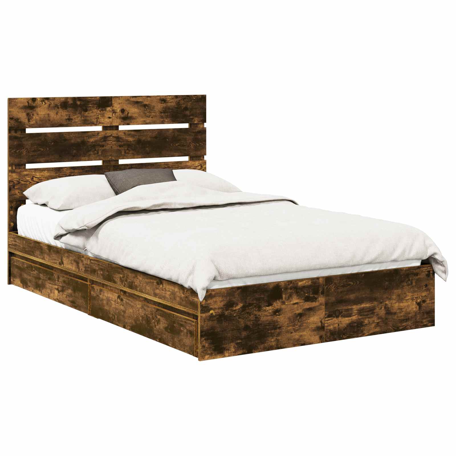 Opslag bed met lade Gerookt eiken 120 x 200 cm Bewerkt hout – afbeelding 2