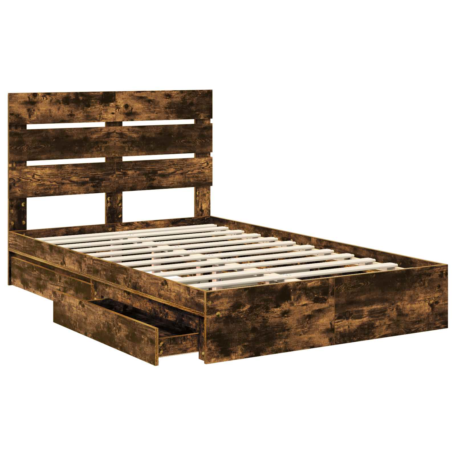 Opslag bed met lade Gerookt eiken 120 x 200 cm Bewerkt hout – afbeelding 5