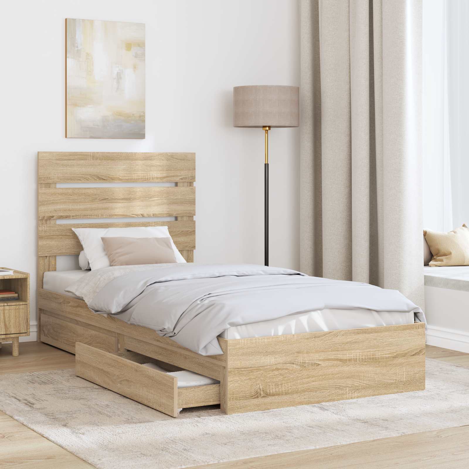 Opslag bed met hoofdeinde Sonoma Eiken 90 x 200 cm Bewerkt hout – afbeelding 3