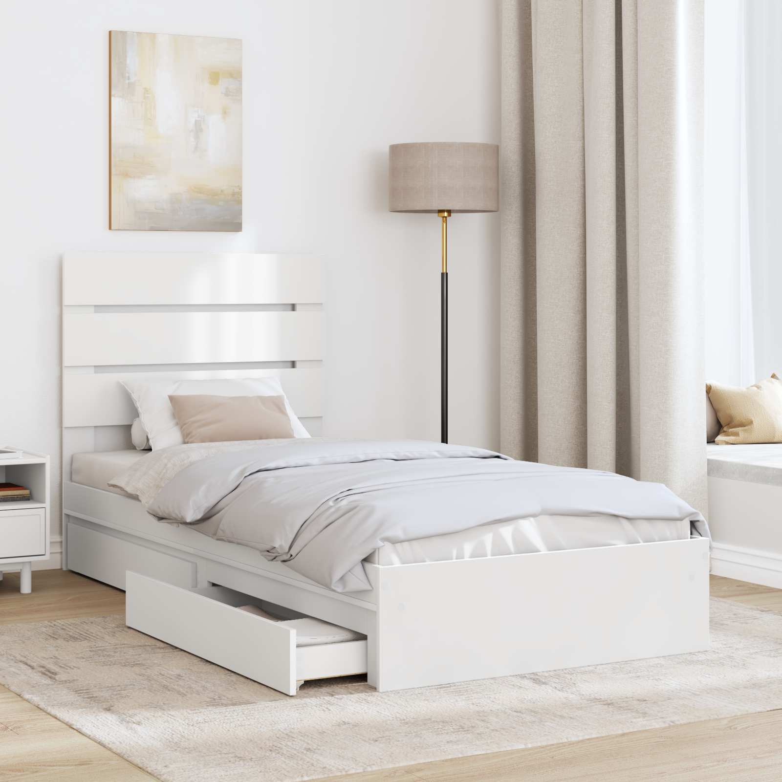 Opslag bed met hoofdeinde met lade Wit 90 x 190 cm Bewerkt hout – afbeelding 3