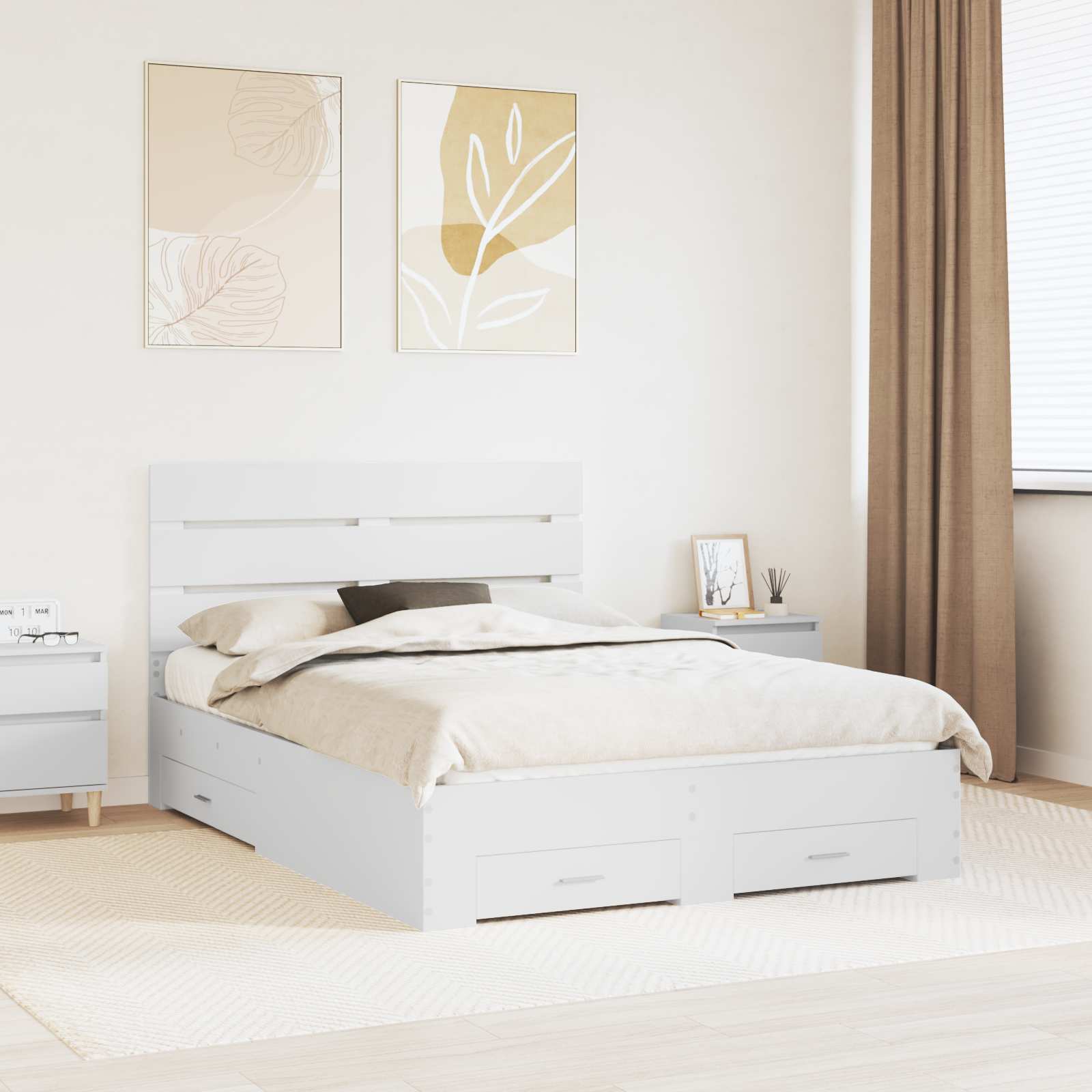 Bedframe met lade met hoofdeinde Wit 150 x 200 cm Bewerkt hout – afbeelding 1